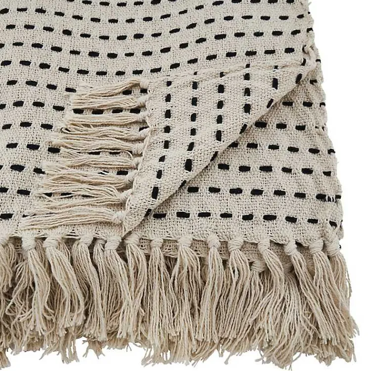 Discount Cream Woven Dashed Cotton Throw Blankets & Throws