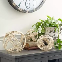 Discount Cream Woven Decorative Orbs, Set of 3 Bowl Filler