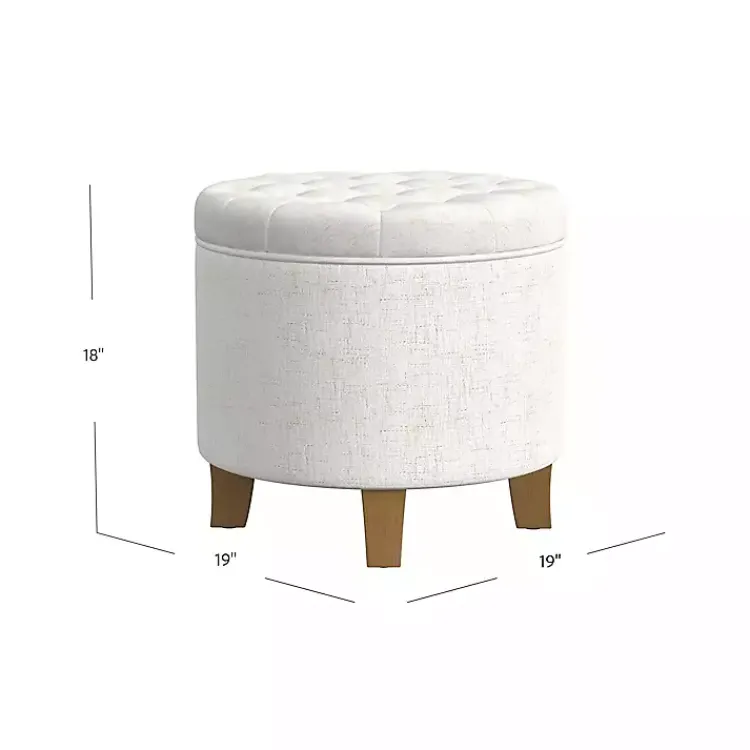 Kirklands Home Benches & Ottomans|Cream Woven Upholstered Tufted Storage Ottoman White