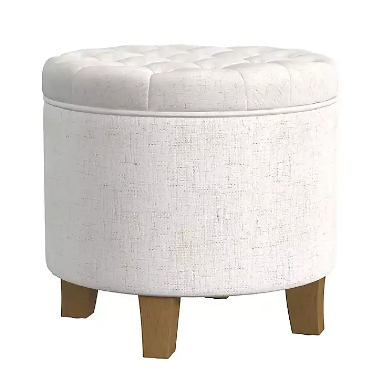 Kirklands Home Benches & Ottomans|Cream Woven Upholstered Tufted Storage Ottoman White