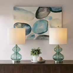 Kirklands Home Table Lamps|Curved Glass Table Lamps, Set of 2 Blue