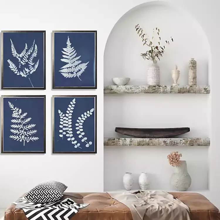 Kirklands Home Framed Art|Cyanotype Ferns Framed Art Prints, Set of 4