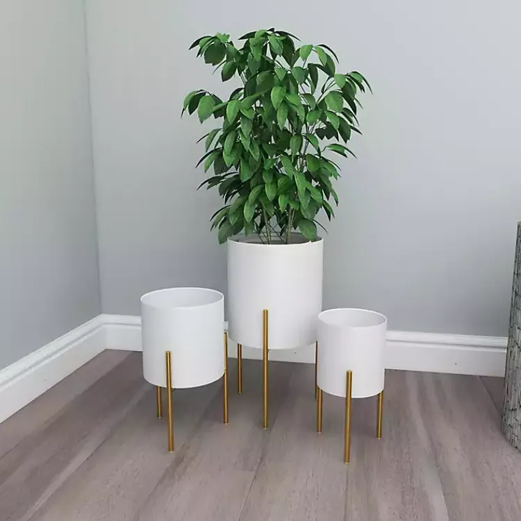 Kirklands Home Planters|Daisy Modern Iron Planters, Set of 3 White