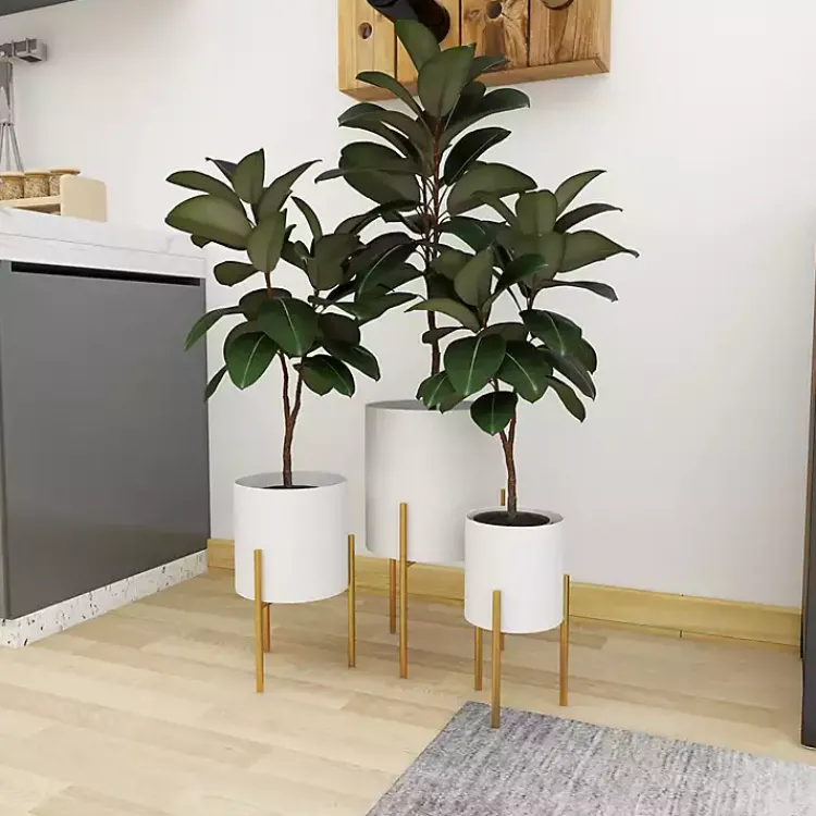 Kirklands Home Planters|Daisy Modern Iron Planters, Set of 3 White