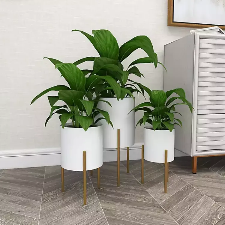 Kirklands Home Planters|Daisy Modern Iron Planters, Set of 3 White