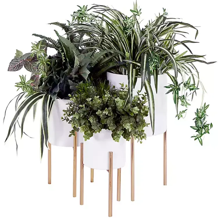 Kirklands Home Planters|Daisy Modern Iron Planters, Set of 3 White