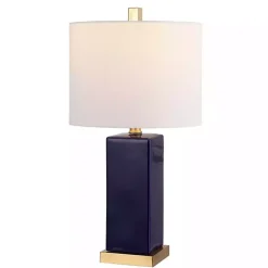 Kirklands Home Table Lamps|Dark Blue Ceramic Square Wendi Table Lamp White