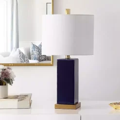 Kirklands Home Table Lamps|Dark Blue Ceramic Square Wendi Table Lamp White