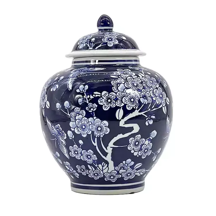 Discount Dark Floral Chinoiserie Jar, 10 in. Decorative Bowls & Jars