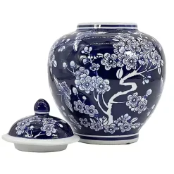 Discount Dark Floral Chinoiserie Jar, 10 in. Decorative Bowls & Jars