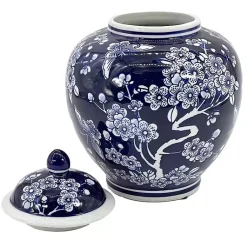 Discount Dark Floral Chinoiserie Jar, 10 in. Decorative Bowls & Jars