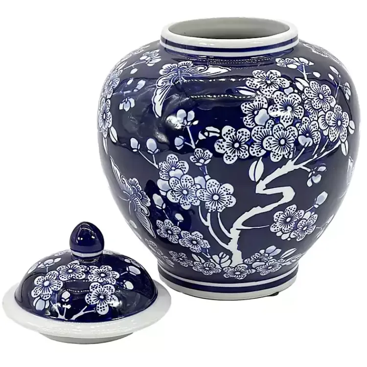 Discount Dark Floral Chinoiserie Jar, 10 in. Decorative Bowls & Jars