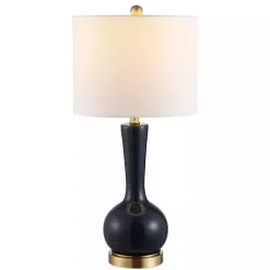 Kirklands Home Table Lamps|Dark Blue Glass Gaetna Table Lamp White