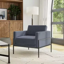 Kirklands Home Accent Chairs|Dark Velvet Black Metal Accent Chair Blue