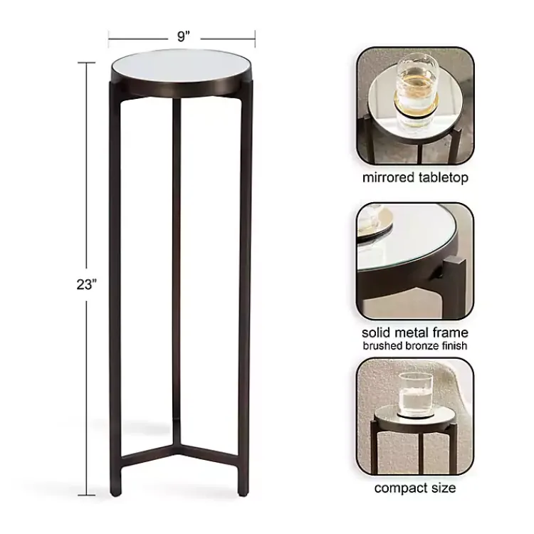 Kirklands Home Accent & End Tables|Dark Bronze Mirrored Tabletop Aguilar Drink Table Brown