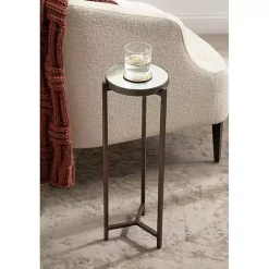 Kirklands Home Accent & End Tables|Dark Bronze Mirrored Tabletop Aguilar Drink Table Brown