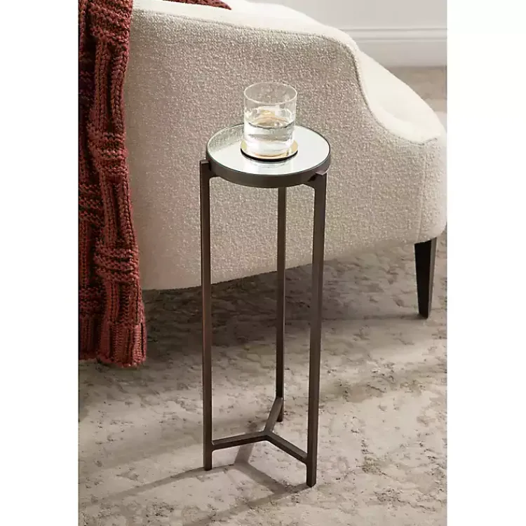 Kirklands Home Accent & End Tables|Dark Bronze Mirrored Tabletop Aguilar Drink Table Brown