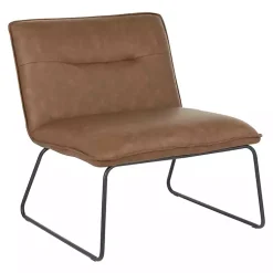 Kirklands Home Accent Chairs|Dark Faux Leather Sleigh Accent Chair Brown