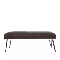 Kirklands Home Benches & Ottomans|Dark Leather Tufted Panel Bench Brown