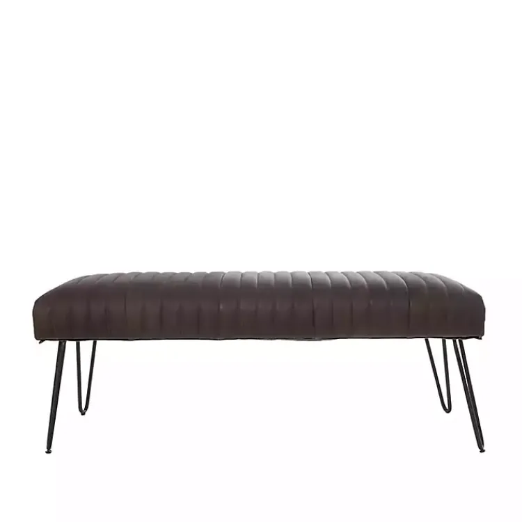 Kirklands Home Benches & Ottomans|Dark Leather Tufted Panel Bench Brown