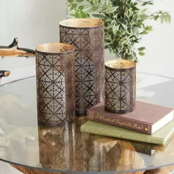 Hot Dark Pierced Metal Candle Holders, Set of 3 Candle Holders