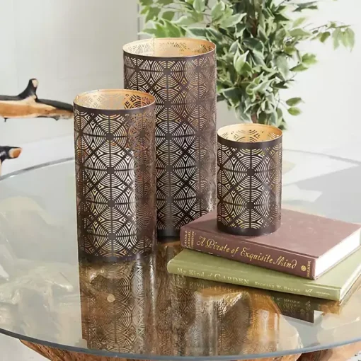 Hot Dark Pierced Metal Candle Holders, Set of 3 Candle Holders