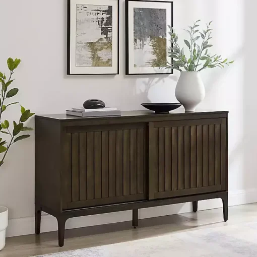 Kirklands Home Cabinets & Sideboards|Dark Slatted Sliding Door Sideboard Brown
