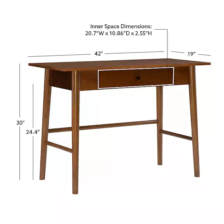 Kirklands Home Office Furniture|Dark Wood 1-Drawer Midcentury Modern Desk Brown