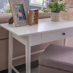 Kirklands Home Office Furniture|Dark Wood 1-Drawer Midcentury Modern Desk Brown