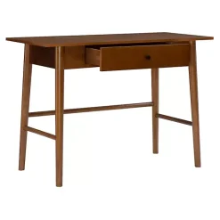 Kirklands Home Office Furniture|Dark Wood 1-Drawer Midcentury Modern Desk Brown