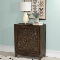 Kirklands Home Cabinets & Sideboards|Dark Chestnut Medallion Carved Cabinet Brown