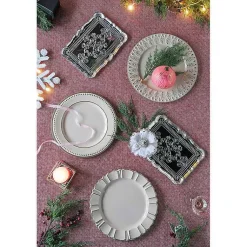 Kirklands Home Serving & Entertaining|Dark Cream Plume Border Chargers, Set of 4 Ivory