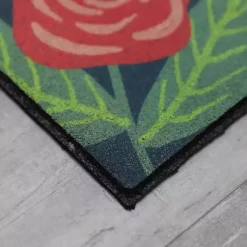 Kirklands Home Doormats|Dark Floral Welcome Rubber Doormat Multi