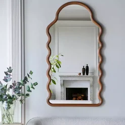 Kirklands Home Decorative Mirrors|Dark Gold Arched Wavy Wall Mirror