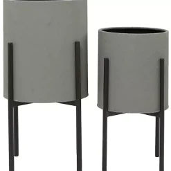 Kirklands Home Planters|Dark Barrel 2-pc. Planter Set Gray