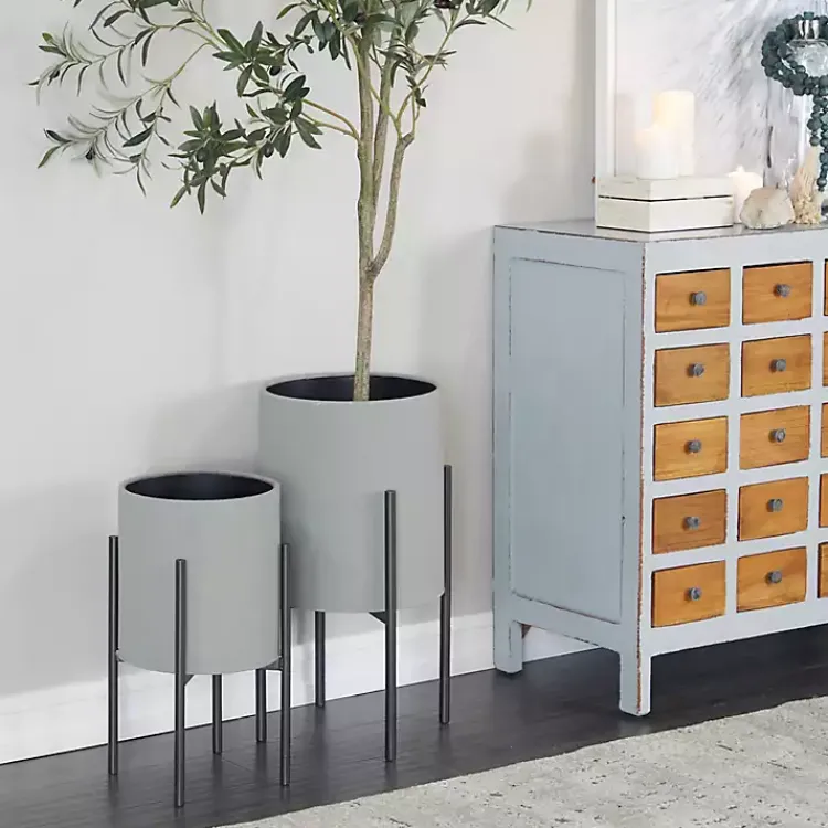 Kirklands Home Planters|Dark Barrel 2-pc. Planter Set Gray