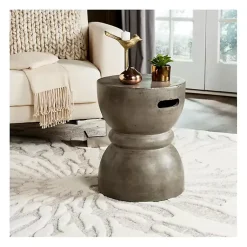 Kirklands Home Outdoor Tables|Dark Drum Accent Table with Handles Gray