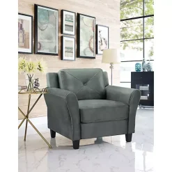Kirklands Home Accent Chairs|Dark Kelly Microfiber Rolled Armchair Gray