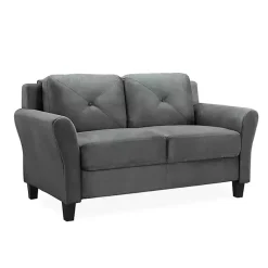 Kirklands Home Sofas & Loveseats|Dark Kelly Microfiber Rolled Arm Loveseat Gray