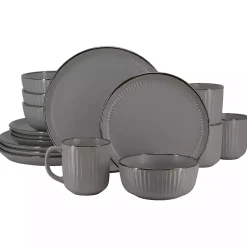 Kirklands Home Dinnerware|Dark Leo Stoneware 16-pc. Dinnerware Set Gray