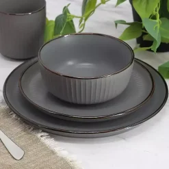 Kirklands Home Dinnerware|Dark Leo Stoneware 16-pc. Dinnerware Set Gray
