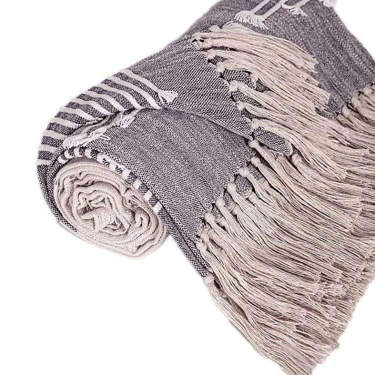 New Dark Slub Striped Tassel Throw Blankets & Throws