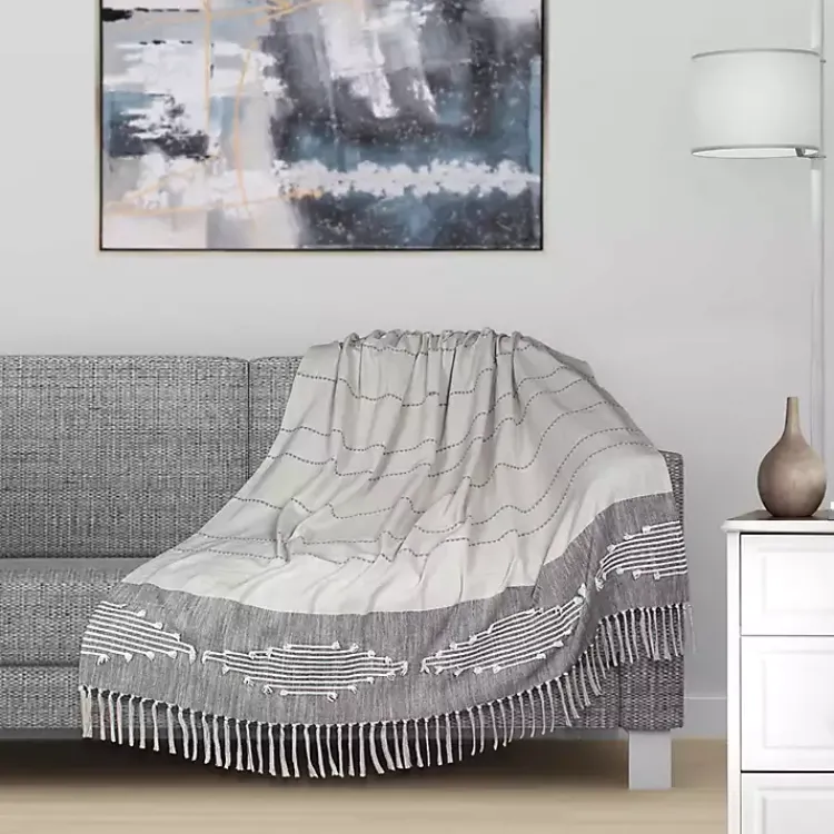 New Dark Slub Striped Tassel Throw Blankets & Throws