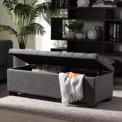 Kirklands Home Entryway Furniture|Dark Tufted Contemporary Storage Bench Gray