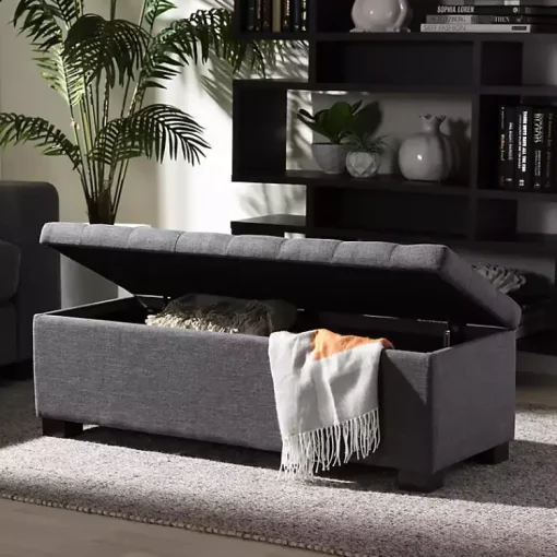 Kirklands Home Entryway Furniture|Dark Tufted Contemporary Storage Bench Gray