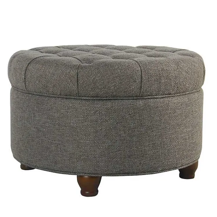 Kirklands Home Benches & Ottomans|Dark Tufted Round Storage Ottoman Gray