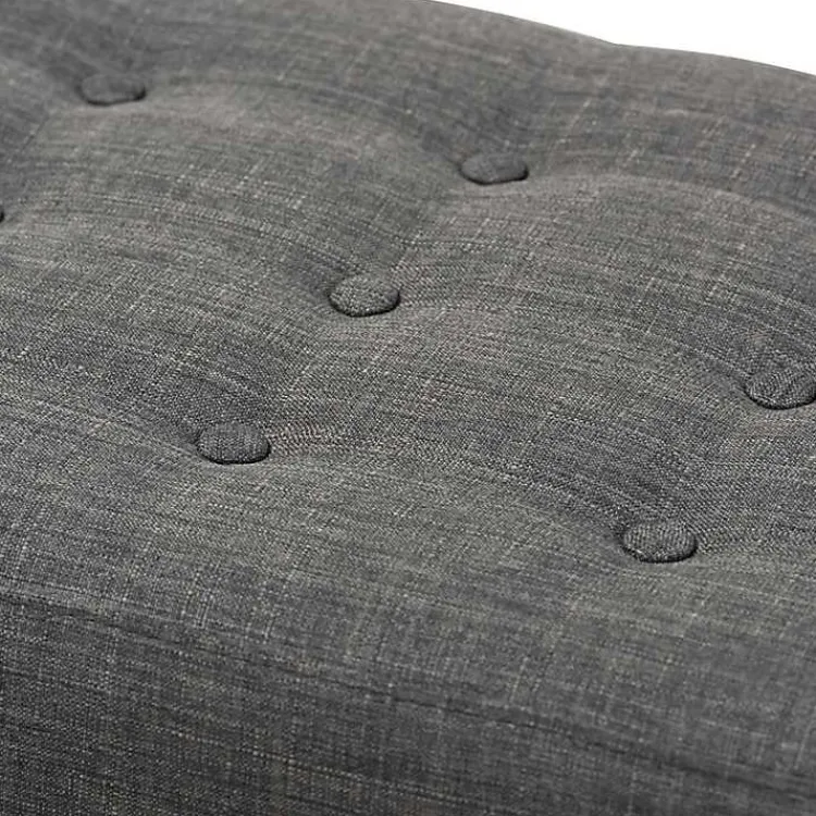 Kirklands Home Benches & Ottomans|Dark Tufted Walnut Wood Bench Gray