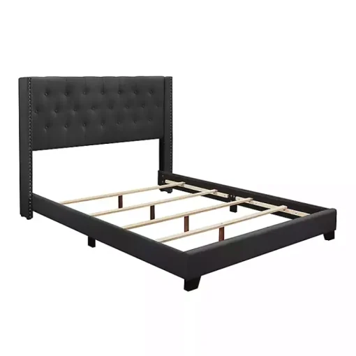 Kirklands Home Beds & Headboards|Dark Upholstered Button Tufted Wing King Bed Gray