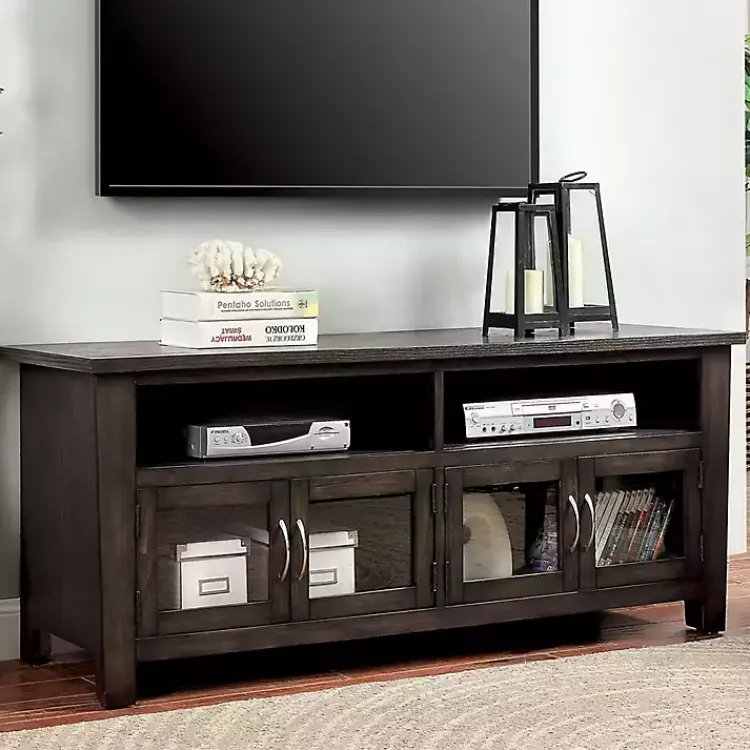 Kirklands Home Tv Stands & Media Consoles|Dark Wood 4-Door Media Cabinet Gray