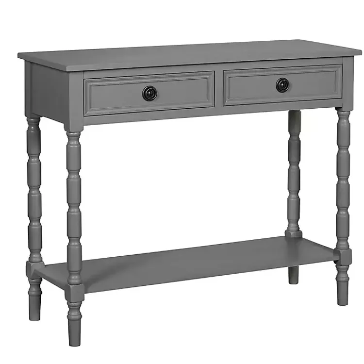 Kirklands Home Console Tables|Dark Wood 2-Drawer Barrett Console Table Gray